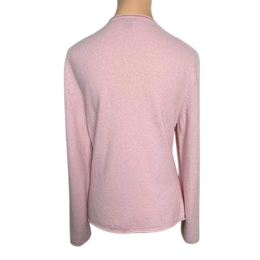 Prive 100% Cashmere Light Pink V-Neck Sweater Rolled Sleeves & Hem Size L EUC - Picture 4 of 7